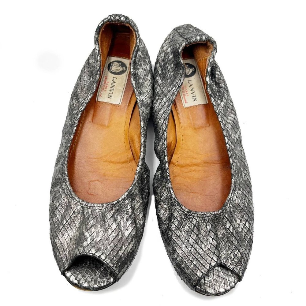 Lanvin Silver Grey Python Ballerina Flats - image 2
